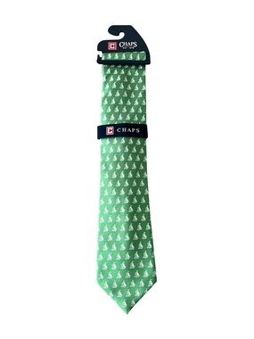 Chaps Green Nautical Sailboat Print Men's Tie NWT